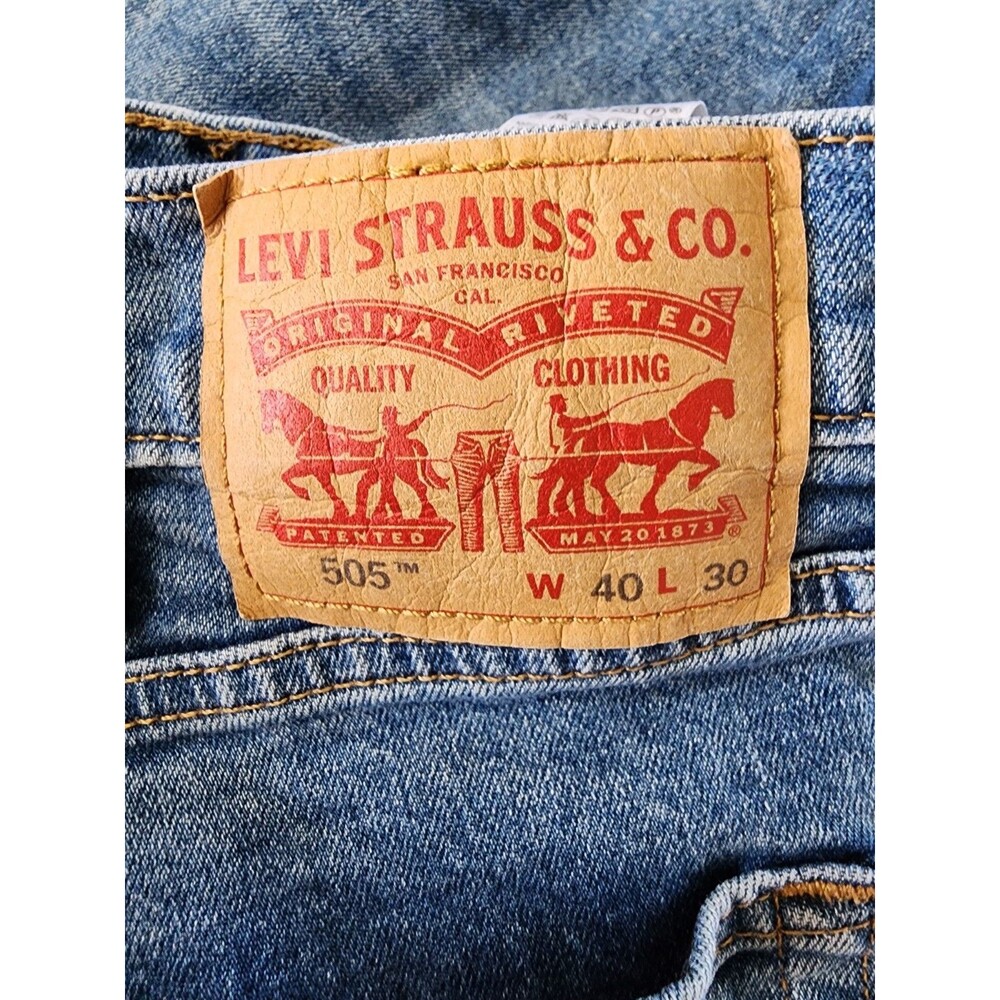 Levi's 505 Regular Fit Jeans Mens 40x30 Blue Denim Cotton Stretch Straight Leg